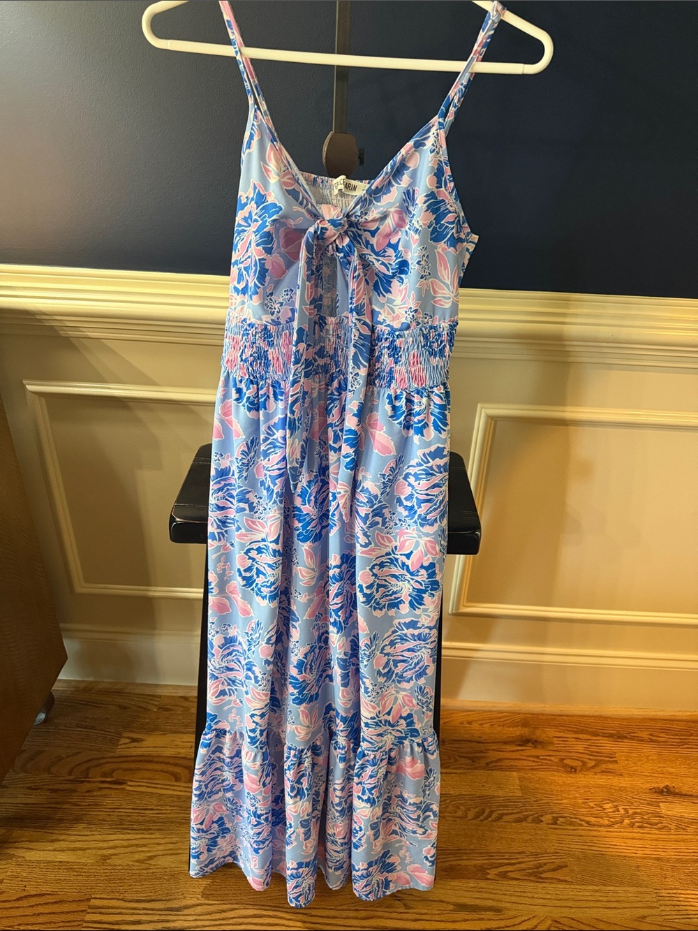 Grace Karin Blue and Pink Floral Maxi Dress with Front Tie